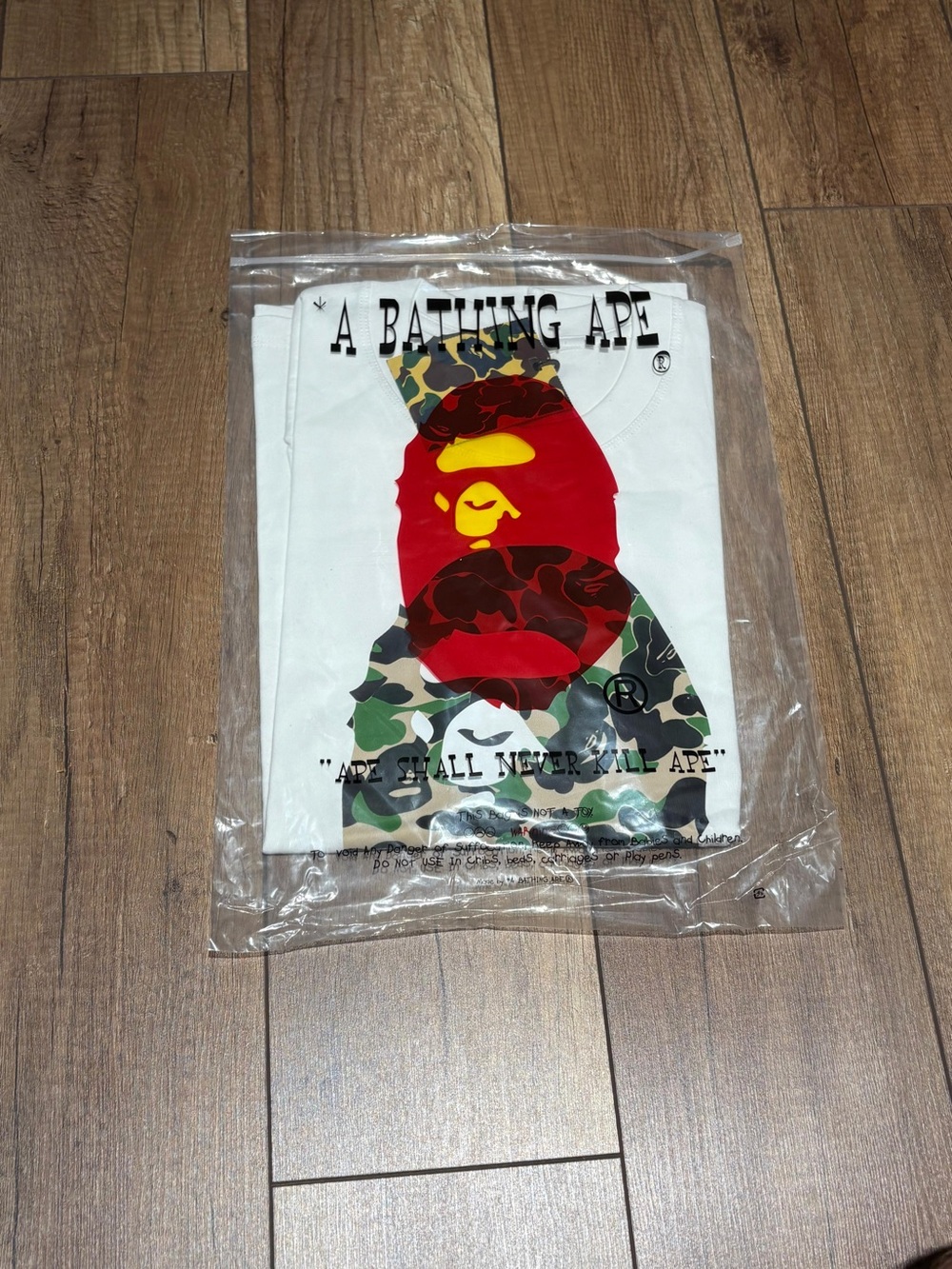 A Bathing Ape BAPE White T Shirt Green Camo Ape Logo Short Sleeve Mens Size XXXL - Picture 10 of 11